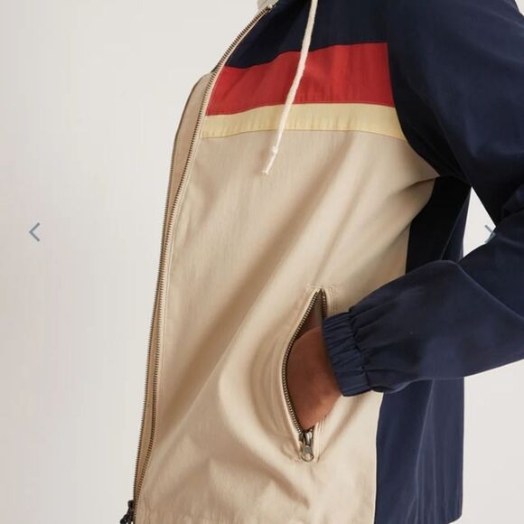 Marine layer Dawson Stretch Twill Hooded Windbreaker in Navy/Natural - Picture 4 of 7